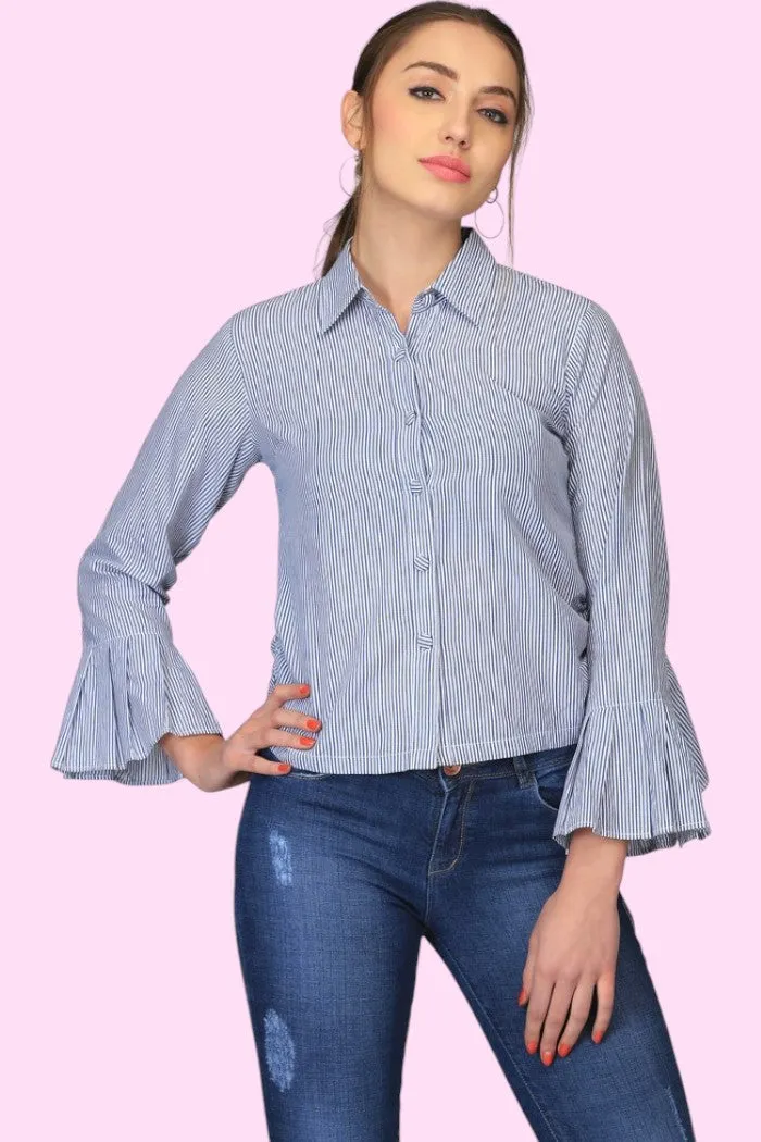 BLUE FLOUNCE SHIRT FOR WOMEN