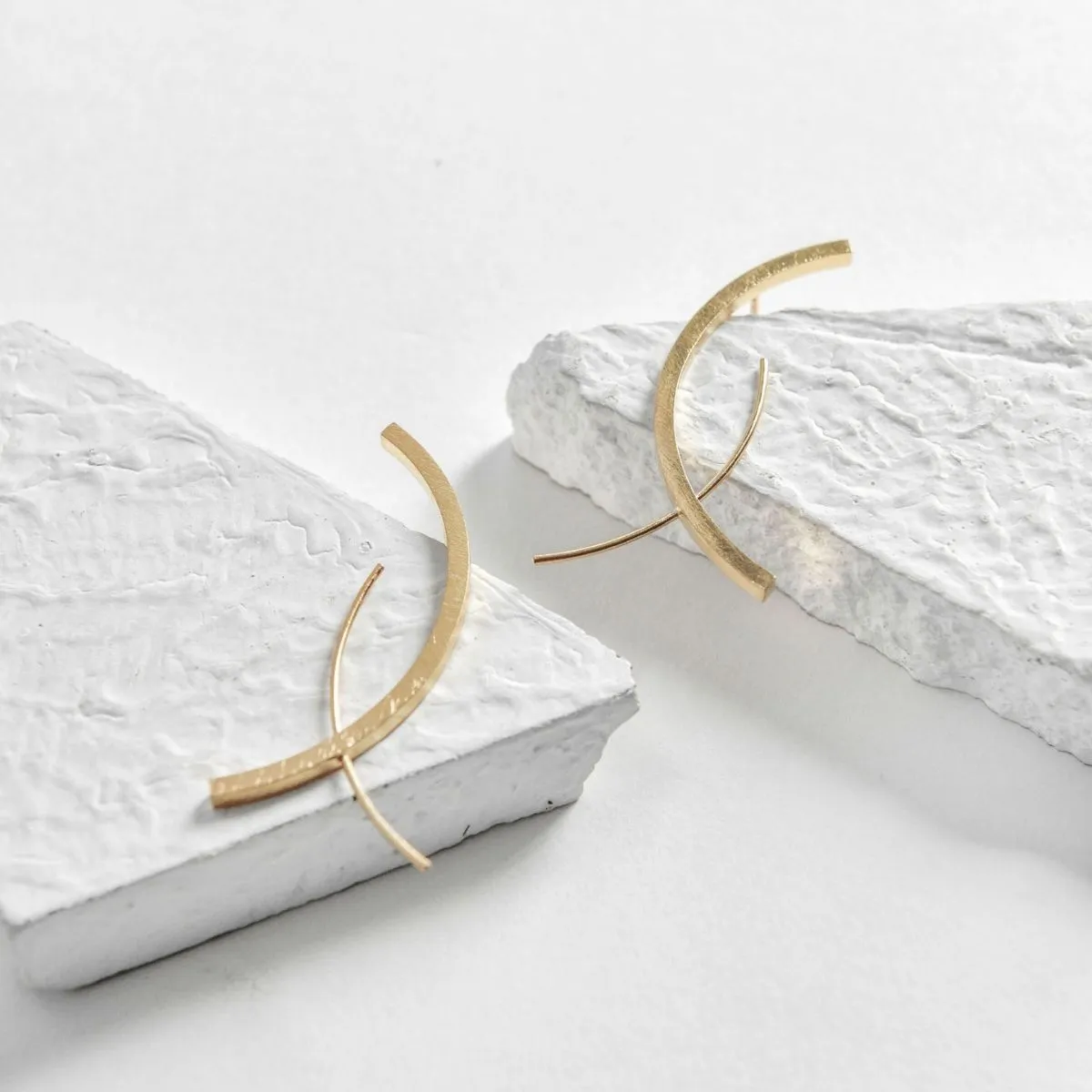 Crescent Design Women Earrings | Gold Finished Brass | Chic & Smart Wear