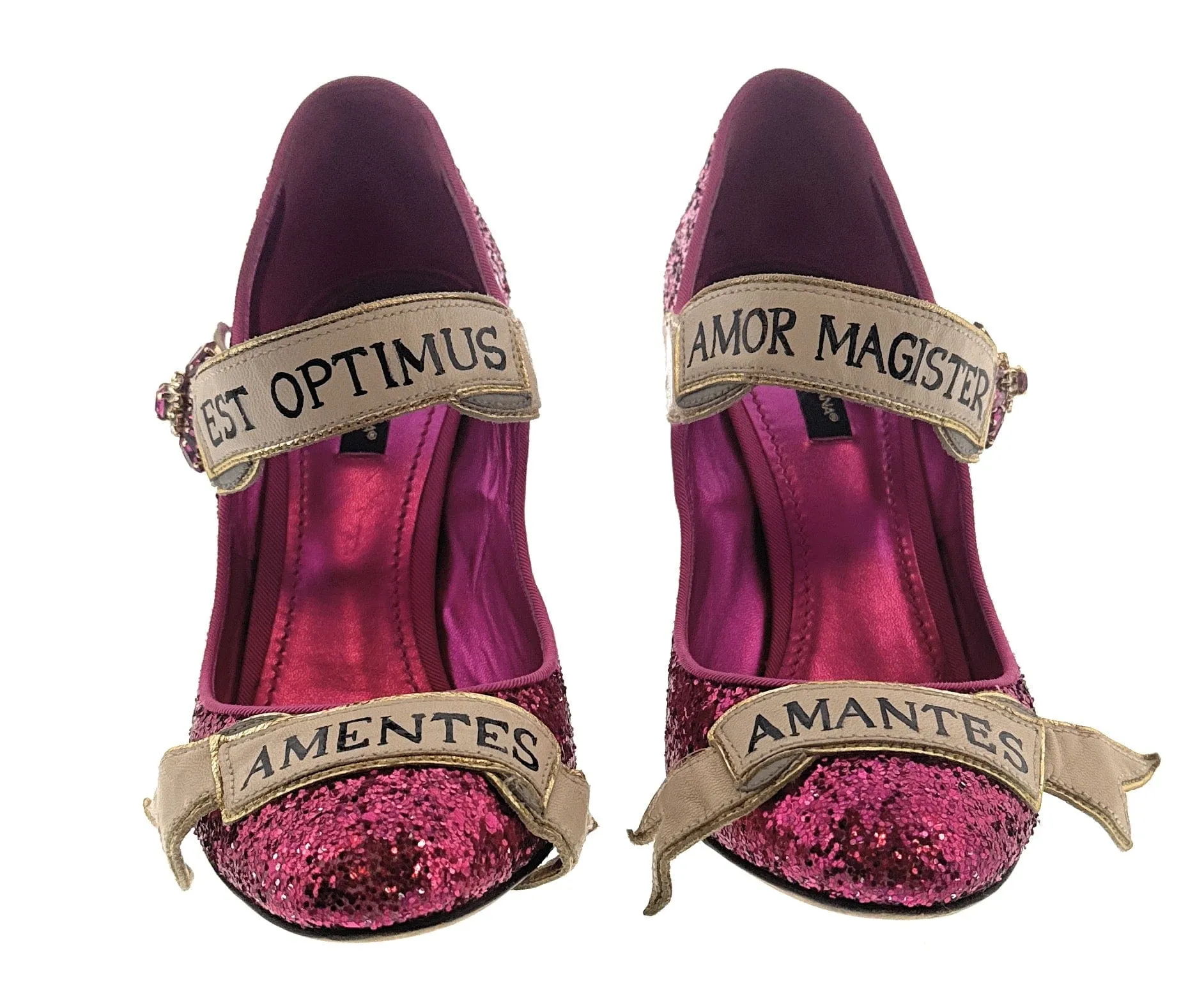 Dolce & Gabbana Fuchsia Glitter Mary Jane Block Heels-EU38