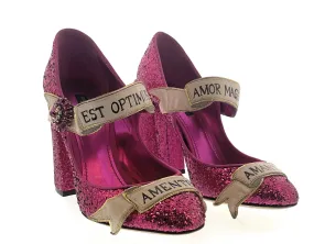 Dolce & Gabbana Fuchsia Glitter Mary Jane Block Heels-EU38