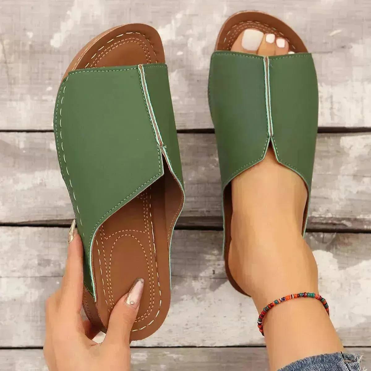 Fashion Solid Wedges Sandals Summer Casual Peep-toe Slippers Outdoor Thick Sole Heightening Slides Shoes Women