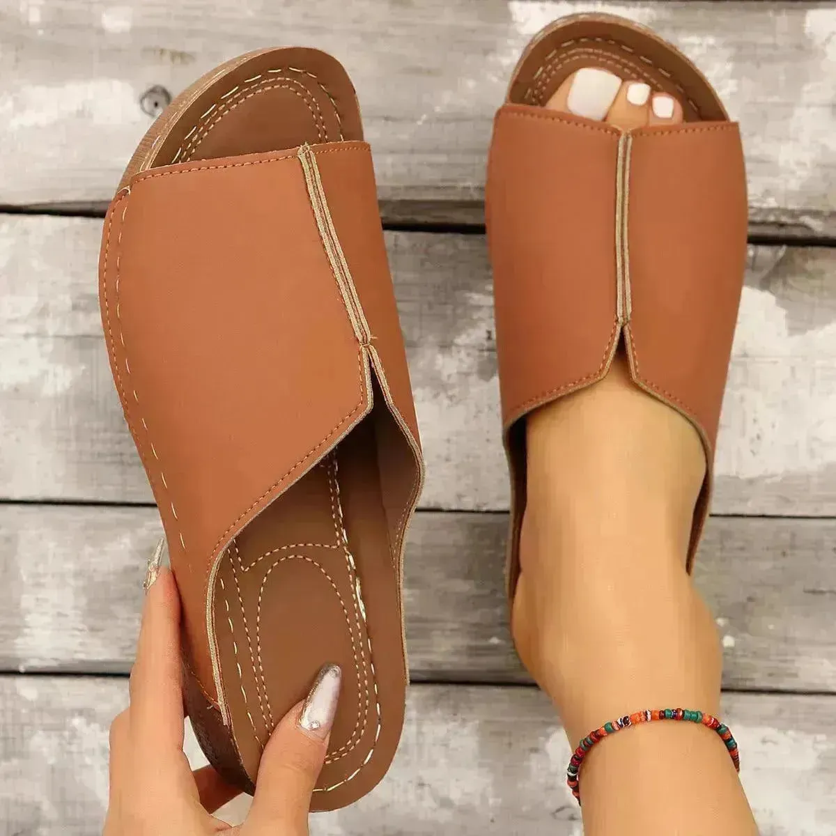 Fashion Solid Wedges Sandals Summer Casual Peep-toe Slippers Outdoor Thick Sole Heightening Slides Shoes Women