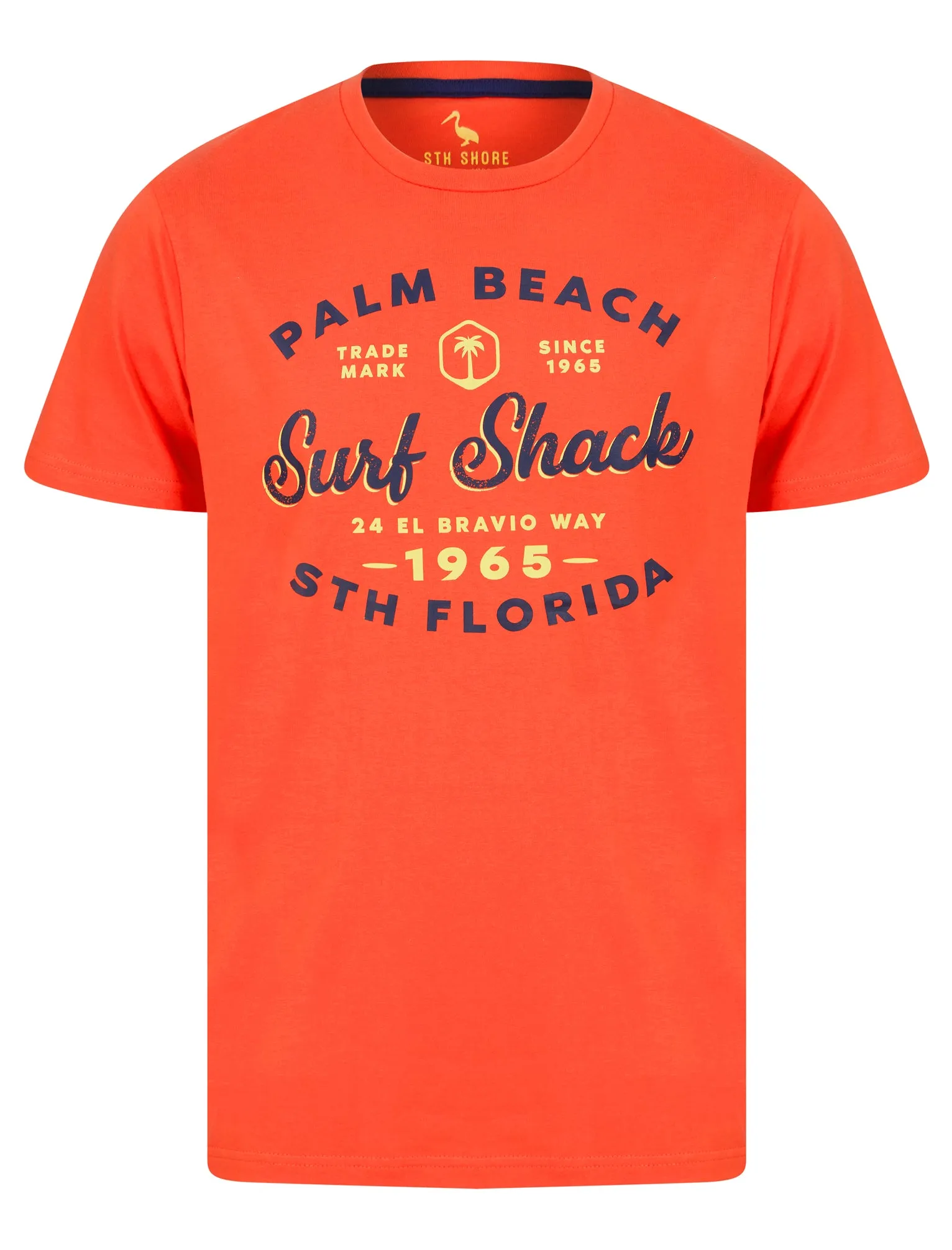 Palm Beach Motif Cotton Jersey T-Shirt in Hot Coral - South Shore