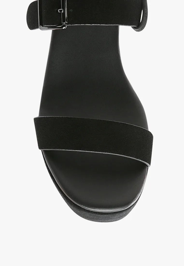 PORTIA Leather Wedge Sandal in Black