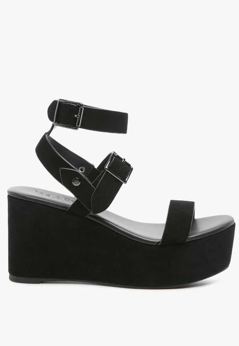 PORTIA Leather Wedge Sandal in Black