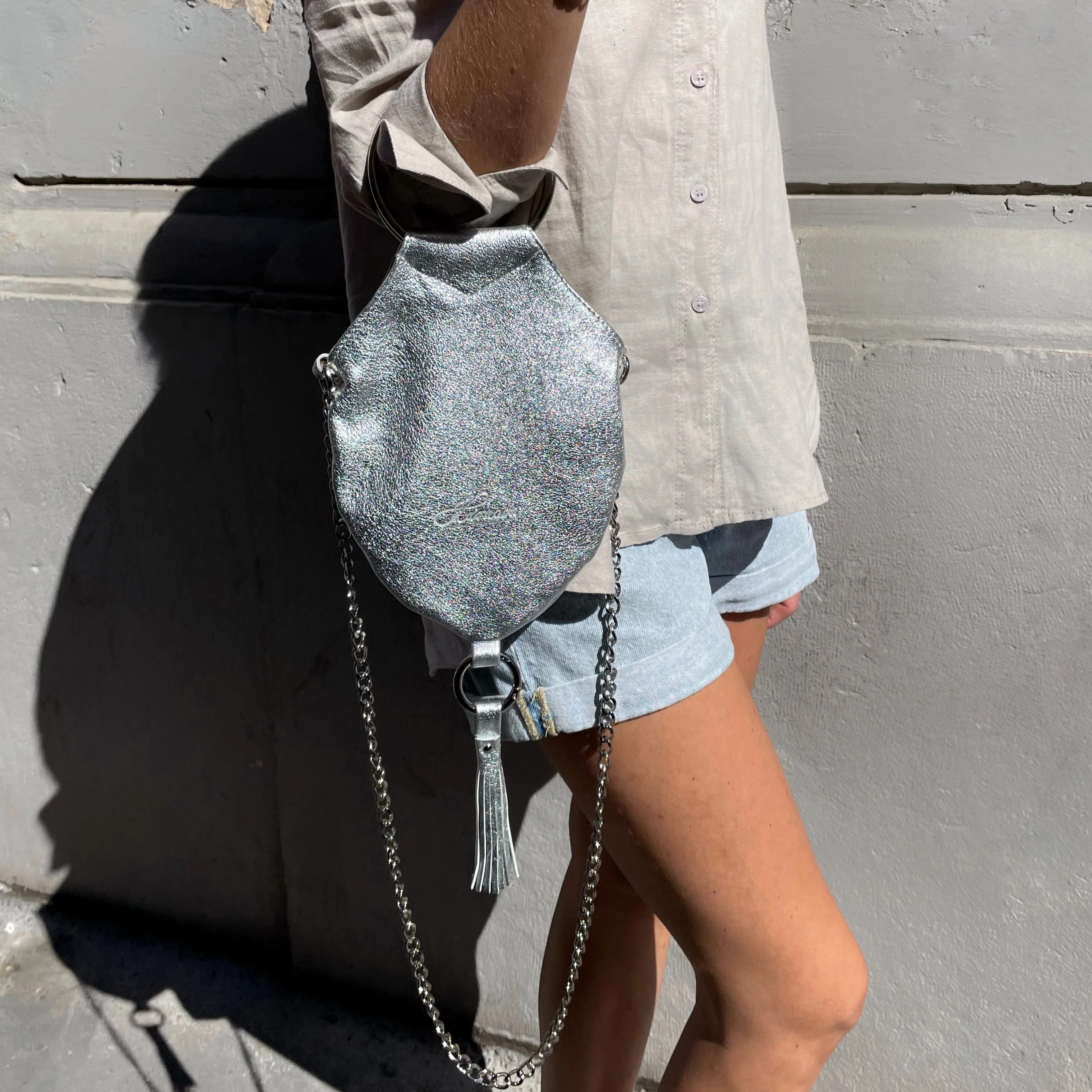 REVERSIBLE EVENT BAG/ WHITE-SILVER