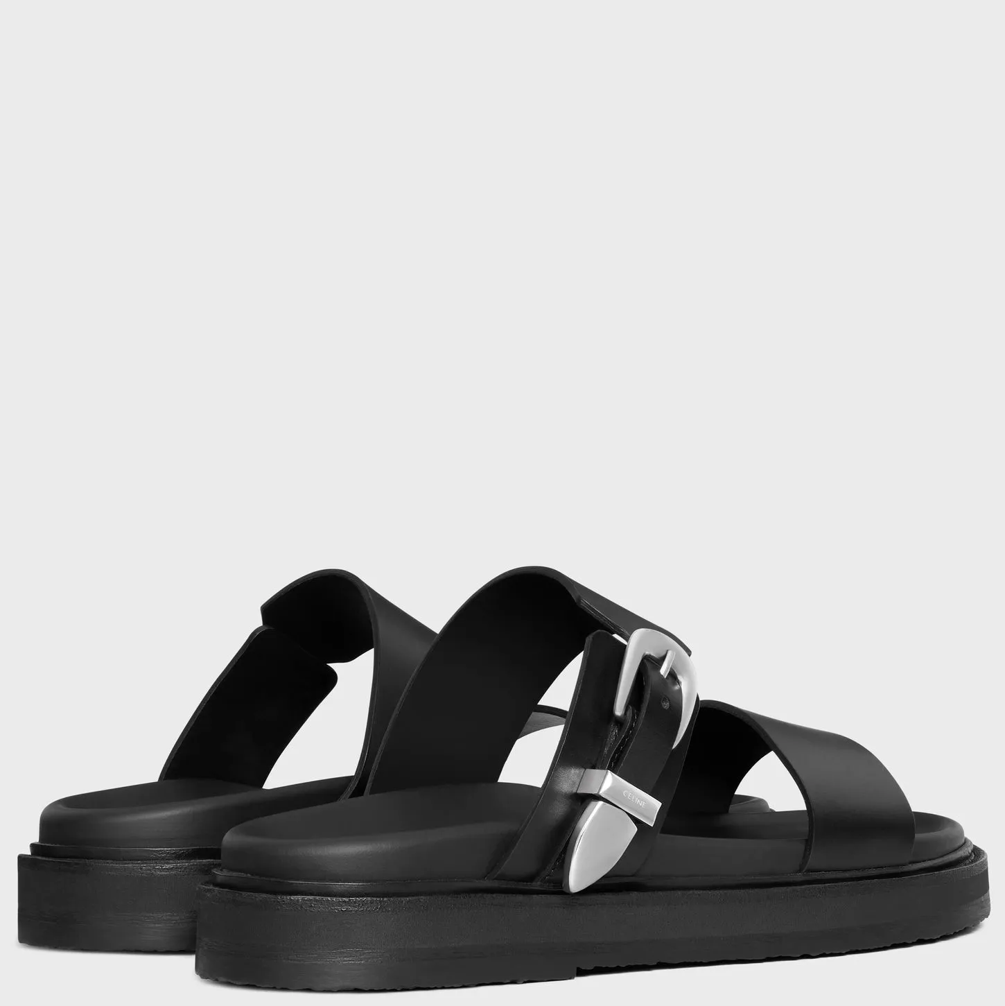 Womens Celine Black Leather Buckle Sandals