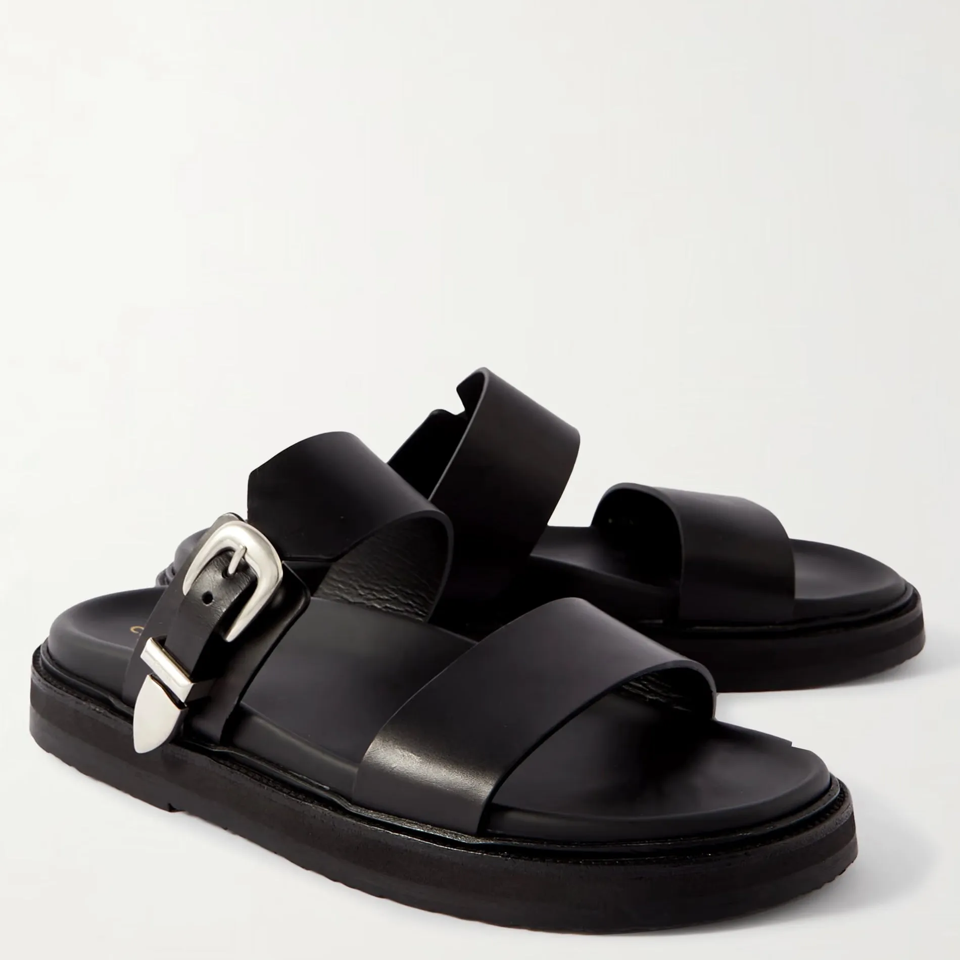 Womens Celine Black Leather Buckle Sandals