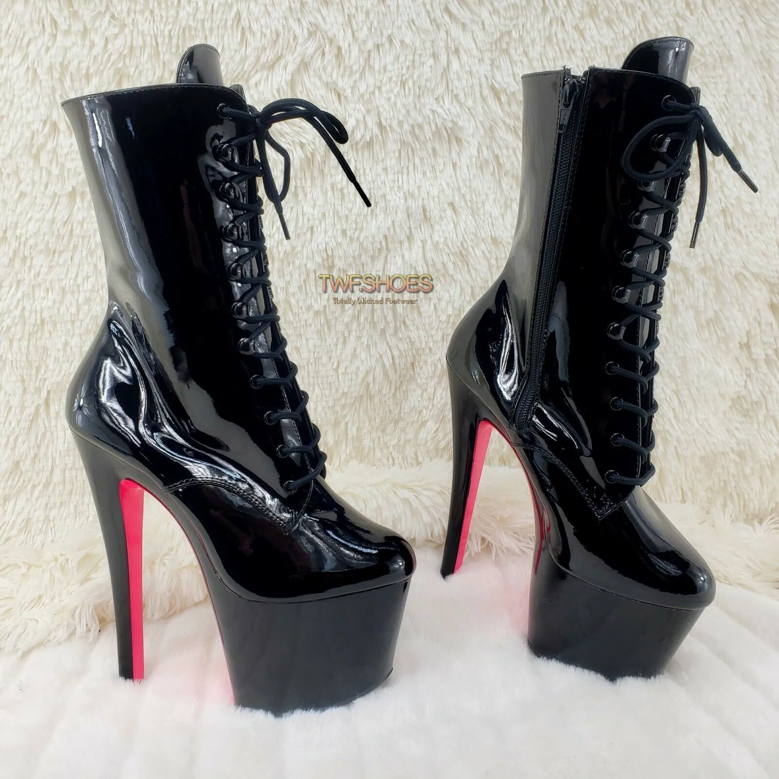 Xtreme 1020TT Black Patent UV Neon Pink Platform Ankle Boot 8" High Heels Shoes NY