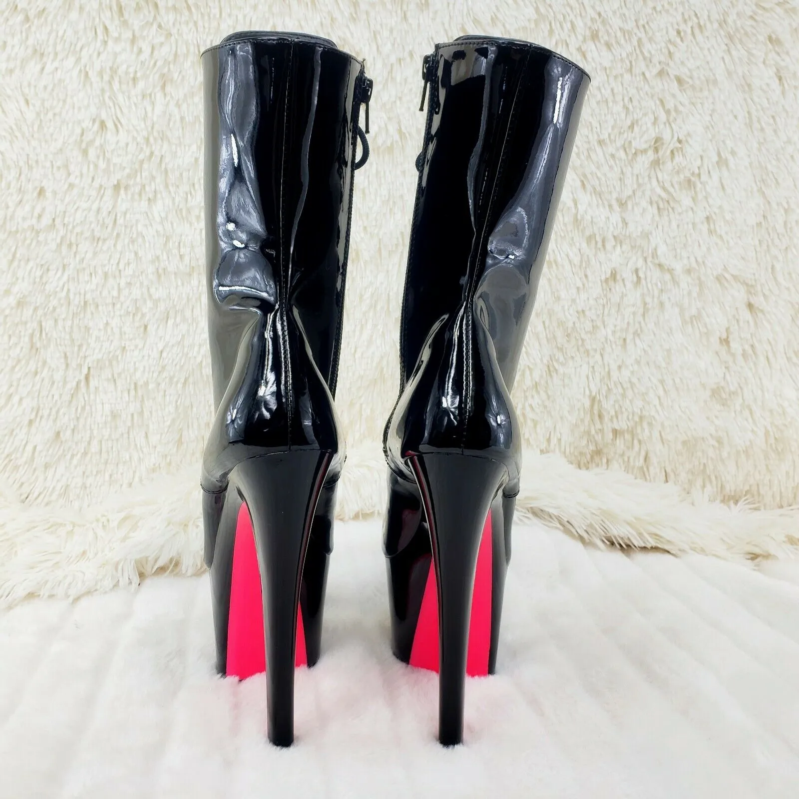 Xtreme 1020TT Black Patent UV Neon Pink Platform Ankle Boot 8" High Heels Shoes NY