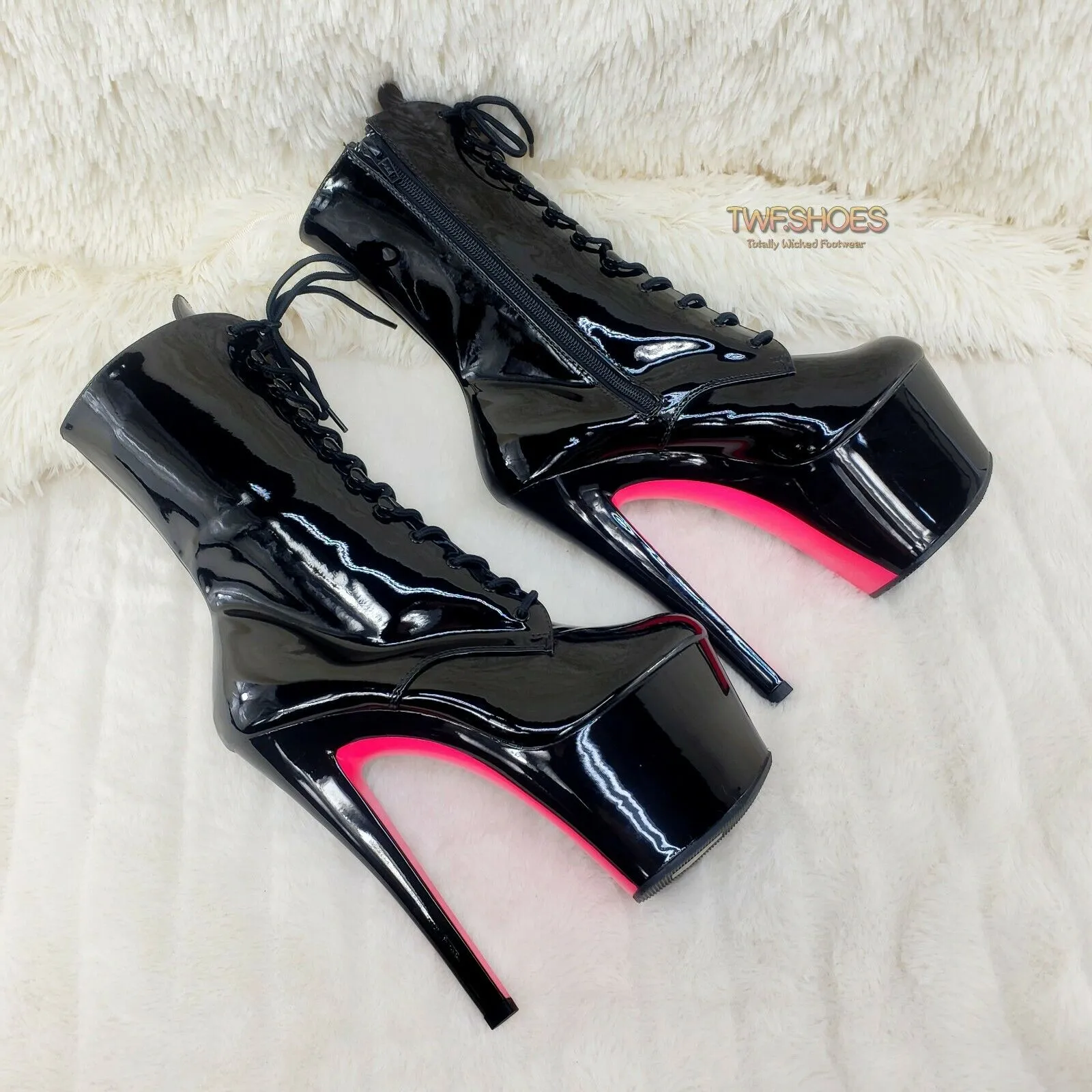 Xtreme 1020TT Black Patent UV Neon Pink Platform Ankle Boot 8" High Heels Shoes NY