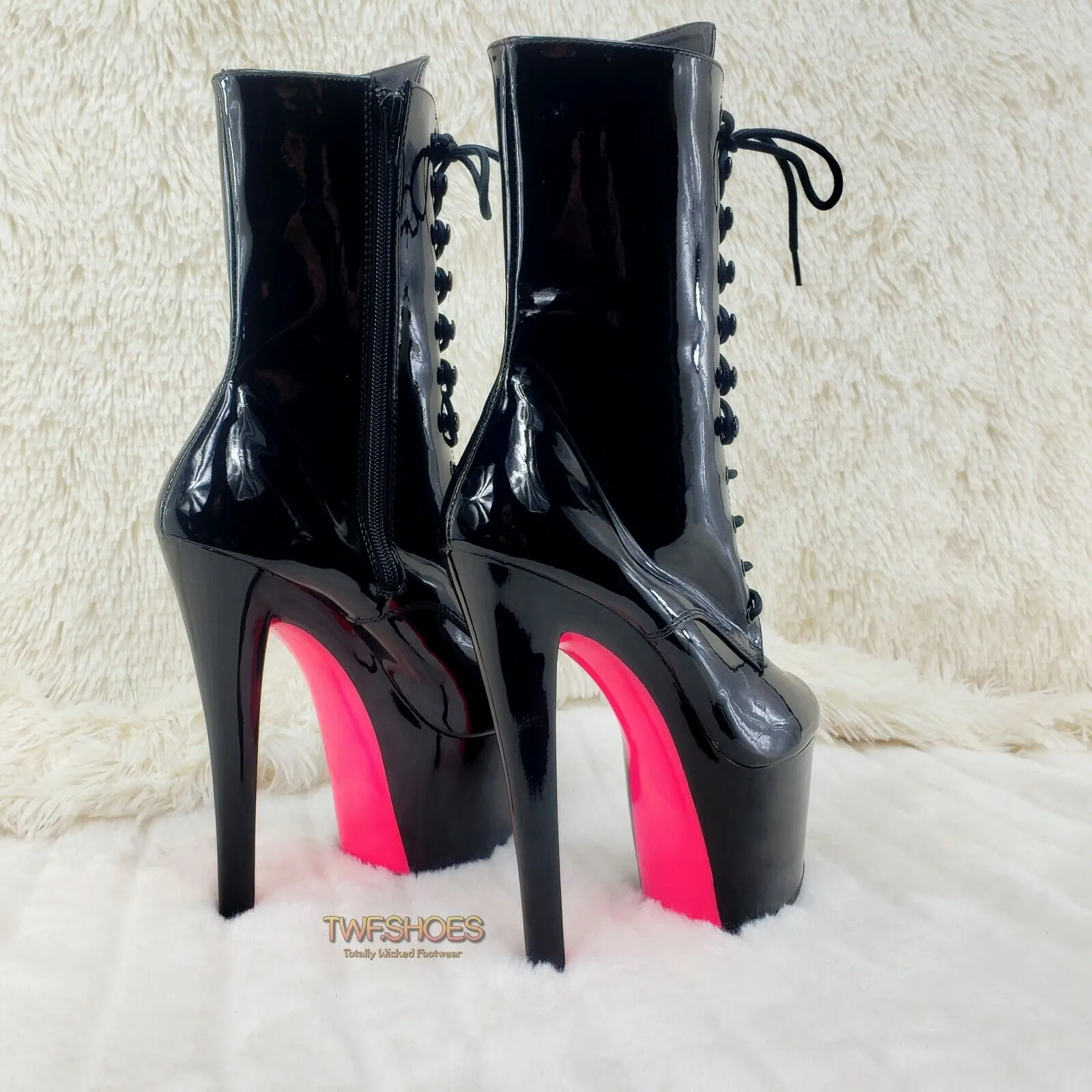 Xtreme 1020TT Black Patent UV Neon Pink Platform Ankle Boot 8" High Heels Shoes NY