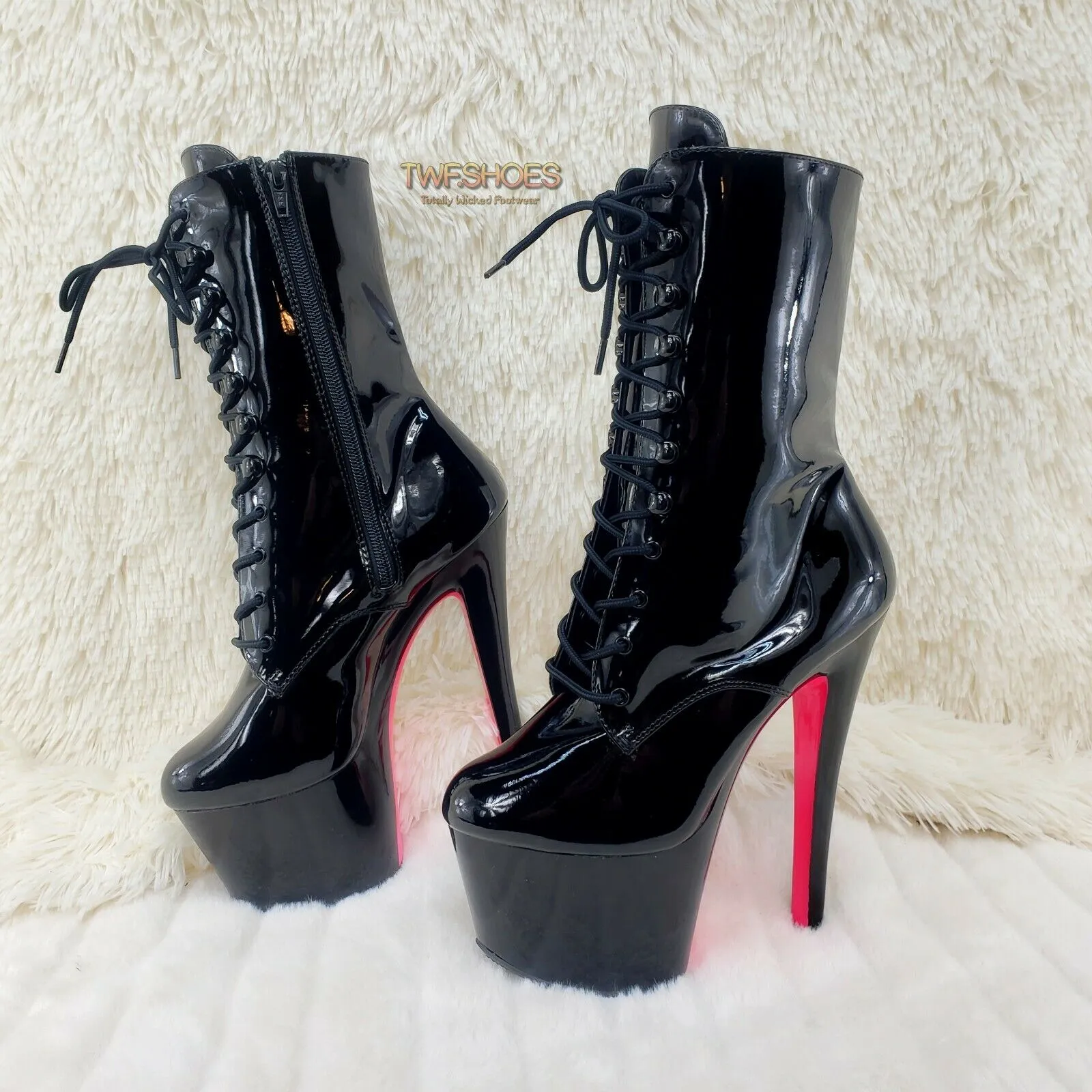 Xtreme 1020TT Black Patent UV Neon Pink Platform Ankle Boot 8" High Heels Shoes NY