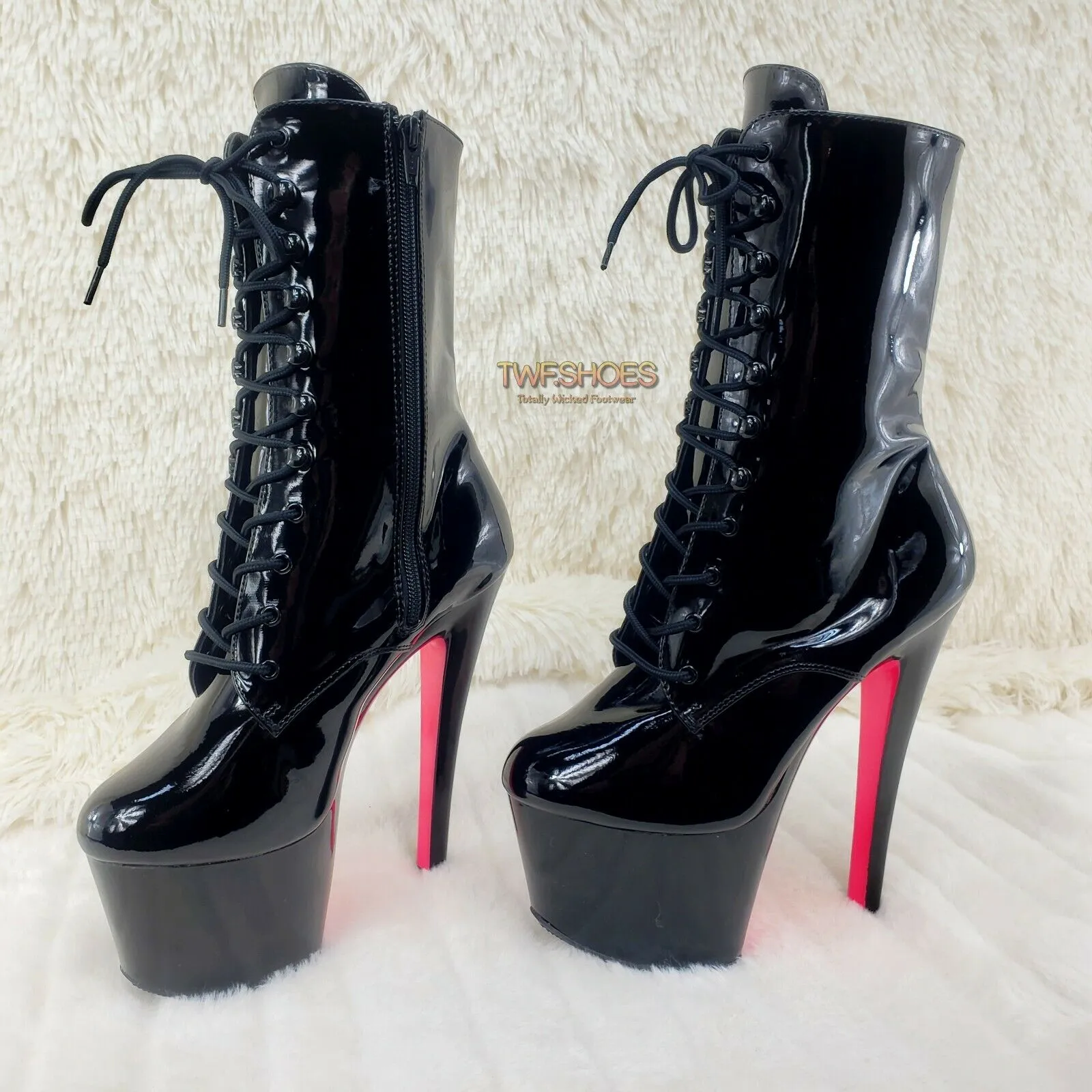 Xtreme 1020TT Black Patent UV Neon Pink Platform Ankle Boot 8" High Heels Shoes NY