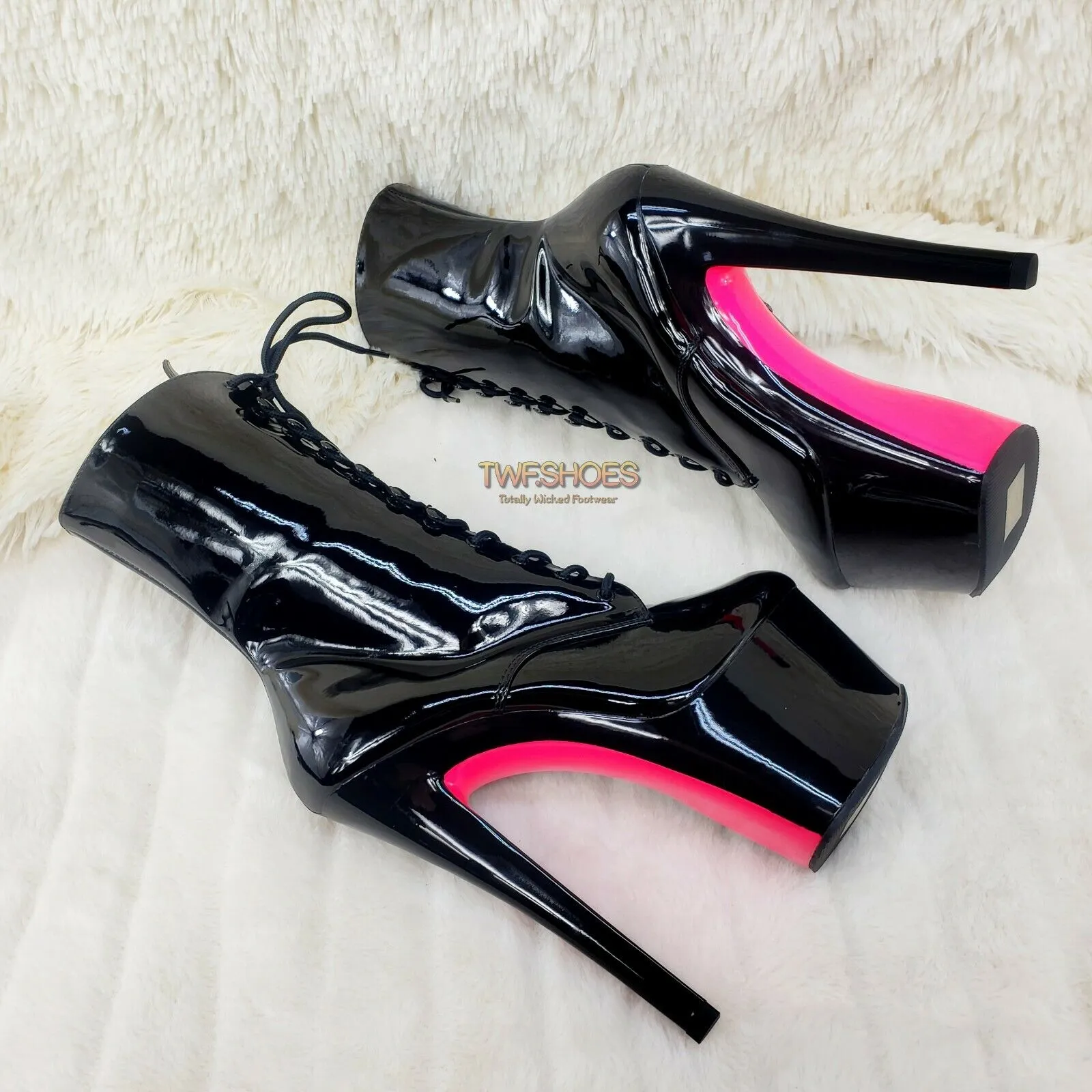 Xtreme 1020TT Black Patent UV Neon Pink Platform Ankle Boot 8" High Heels Shoes NY
